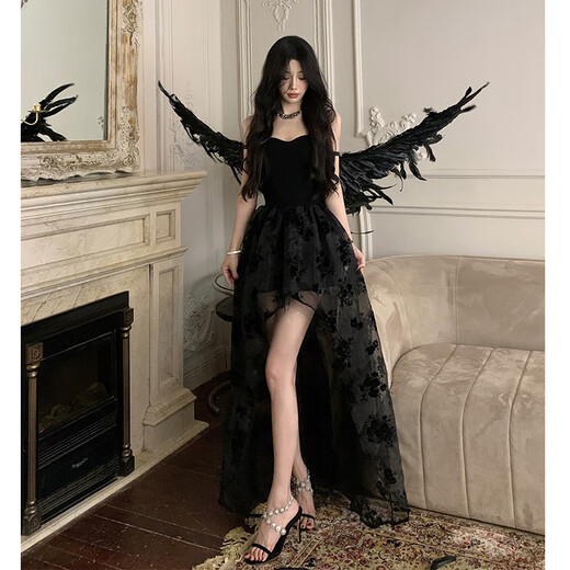 Spring Man birthday dress sexy royal sister cos queen waist slim mesh long skirt for women black (including breast pads and fish bones) M