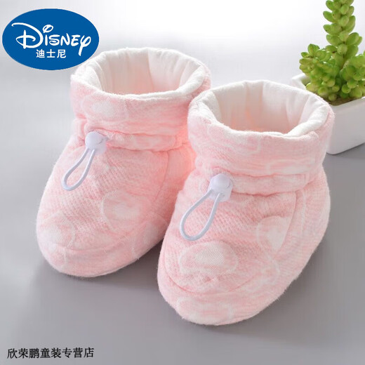 Disney baby shoes thickened warm soft sole in autumn and winter 0-3-6-December baby shoes socks cotton shoes toddler shoes 1 year old pink bohemian 1 piece average size L sole length 13cm suitable for babies 6-18 months