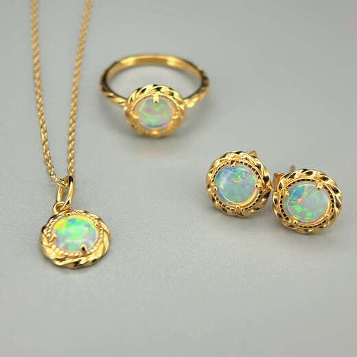Changju Seiko s925 silver thick layer 18k gold inlaid opal set pendant/ring/earrings with identification certificate pendant