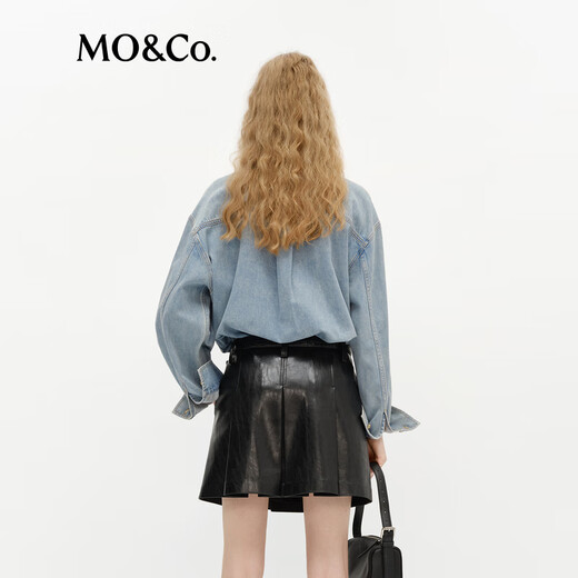 MO&Co. Denim shirt spring work pocket silhouette washed white cotton top MBE1TOP022 denim blue M 165