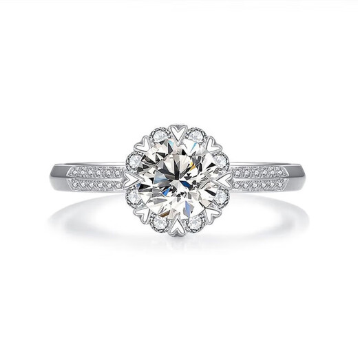 AVHE white 18K gold platinum cultivated diamond wedding ring 1 carat large diamond ring for women Luxuriously set bouquet of artificial diamonds Platinum heart claw bouquet - D color 20 points cultivated 18K gold diamond ring