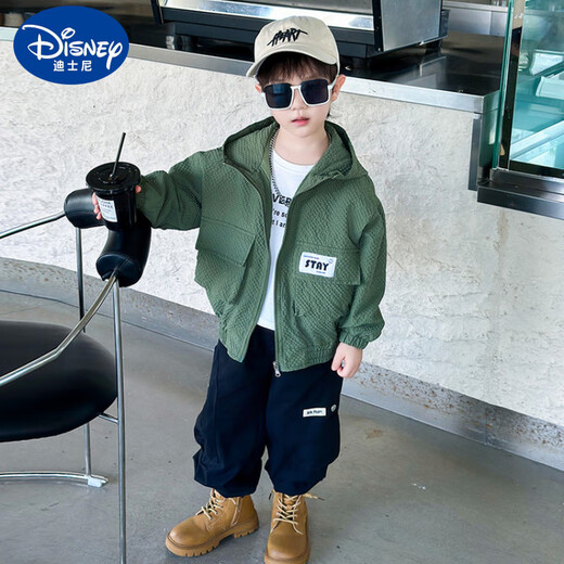 Disney boys' jacket children's spring hooded thin top boys' cool cool jacket new style little boys' clothes spring and autumn green 90 cm