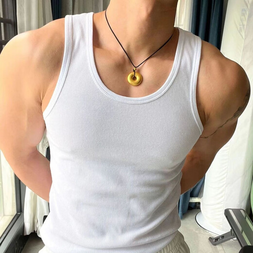 New American thick thread elastic sweat-absorbing vest in summer fitness running sports casual slim fit solid color men's trend black XL (105-120Jin[Jin equals 0.5 kg])