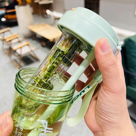 Zhongqi Water Cup Flower Tea Cup Male and Female Students High-Looking Straw Cup Sports Cup Portable High Temperature Resistant Coffee Folding Cup Coconut Milk White 600ml Double Drinking Mouth + Tea Chamber