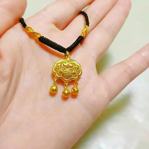 GRAYCEWODY Old Phoenix 999 Gold Peace Lock Pendant Women's Fortune Longevity Lock Pendant Braided Black Rope Clavicle Necklace Niche Peace Lock Pendant With Rope Old Phoenix Gold Store Model