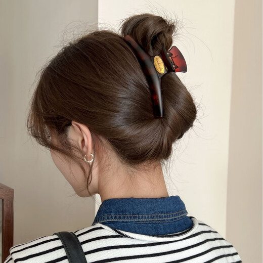 Hejimei French Retro Retro Maillard Clips de agarre de gran tamaño con gran volumen de cabello en la parte posterior de la cabeza Corea coreana Gold Standard Clip Standard Stardress Shark Clip 3884-3 amarillo Amber English Standard Curred Clip