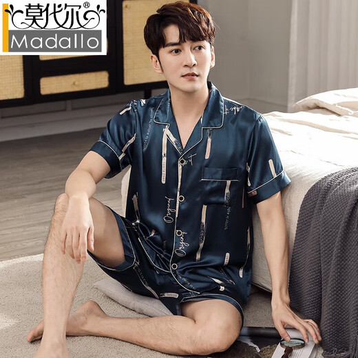 Modal pajamas men's summer ice silk 2024 new short-sleeved shorts home clothes summer thin imitation silk suit M5009 L [recommended 120-140Jin [Jin equals 0.5 kg]]