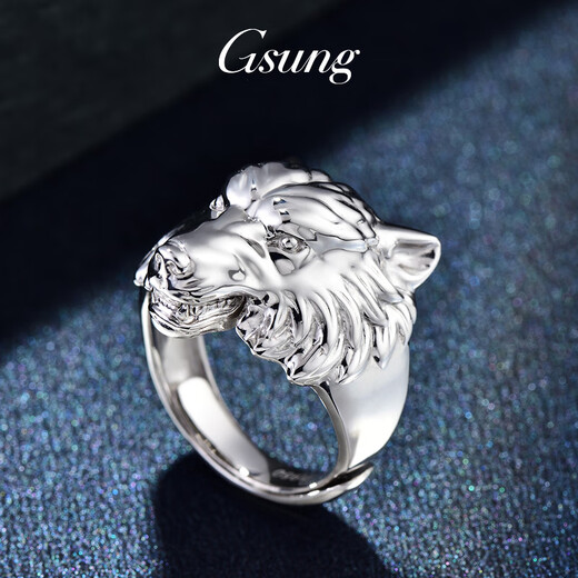 GsunG platinum PT950 ring cold style men's domineering pure platinum wolf ring niche retro versatile wolf head ring. Priced by gram, please contact customer service before bidding.