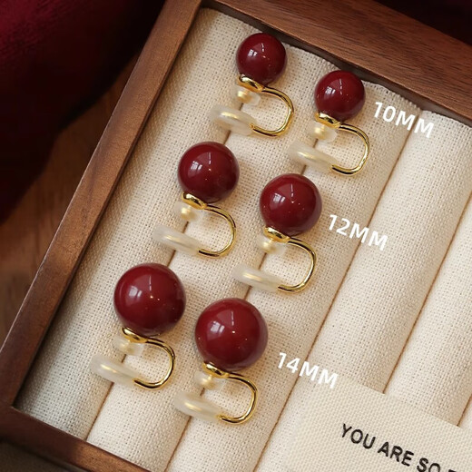 Core luxury red pearl earrings for women without pierced ears imitation pearl ear clips for women new high-end autumn and winter mosquito coil commemorative earrings 8mm ancora red ear clips for non-pierced ears
