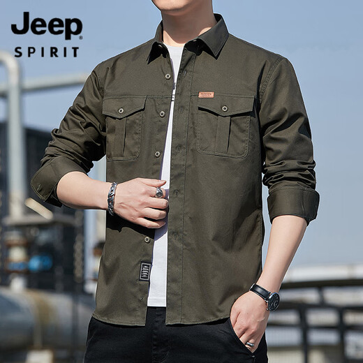 Jeep Spirit Jeep Working Shirt Jacke Herren Sommer dünn 2025 Neues Freizeithemd Frühling Strickjangel reines Baumwoll Militär grün 6621 Modell M 85 ~ 110jin [Jin gleich 0,5 kg]