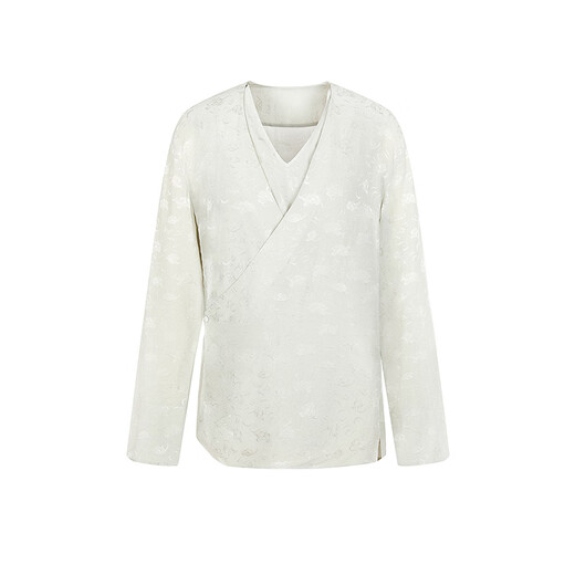 LESS New Chinese Style Fake Two-piece Shirt for Women Artistic Wrapped Mulberry Silk Jacquard V-neck Top for Women 2P1211330 330 Pink Gray Green M