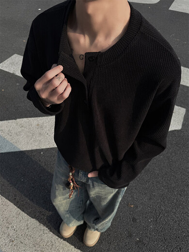 Tailored rain and rainbow cleanfit henley collar long-sleeved T-shirt for men 25 spring and autumn new textured loose inner sweatshirt bottoming shirt off-white off-white M (90-105Jin Jin equals 0.5 kg)