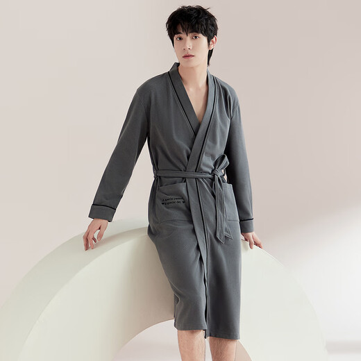 Urban beauty couple nightgown for men and women plus velvet German velvet winter soft and warm bathrobe home loose casual home wear long bathrobe dark gray men's 3XL