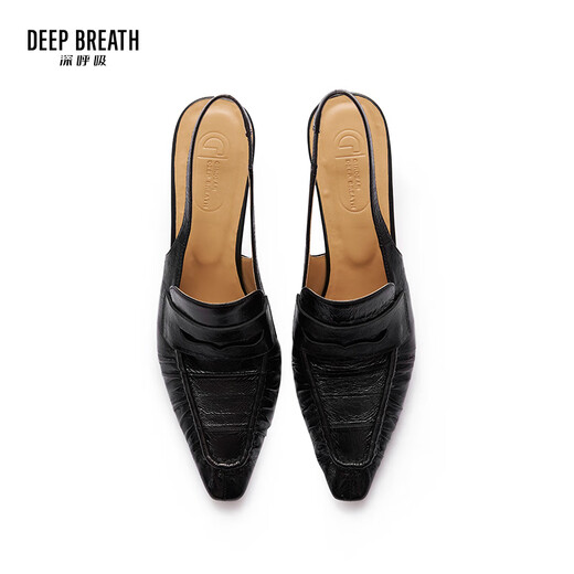 DEEP BREATH Deep Breath Women's Shoes Old Qianfeng Eel Leather Commuter Single Shoes Thin Heel Empty Shoes Women's AX11151 Black 38