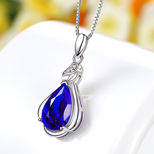 Kuang Yi water drop pear-shaped sapphire pendant for women 925 sterling silver plated 18K gold tanzanite royal blue sapphire clavicle necklace single pendant (without chain)