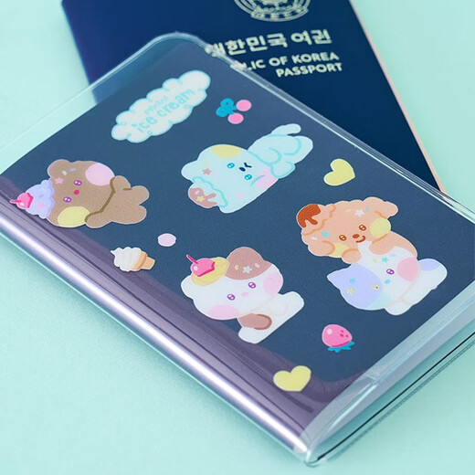 Brown Bear minini ice cream passport clip travel boarding ID card bag protective cover selini ice cream passport clip