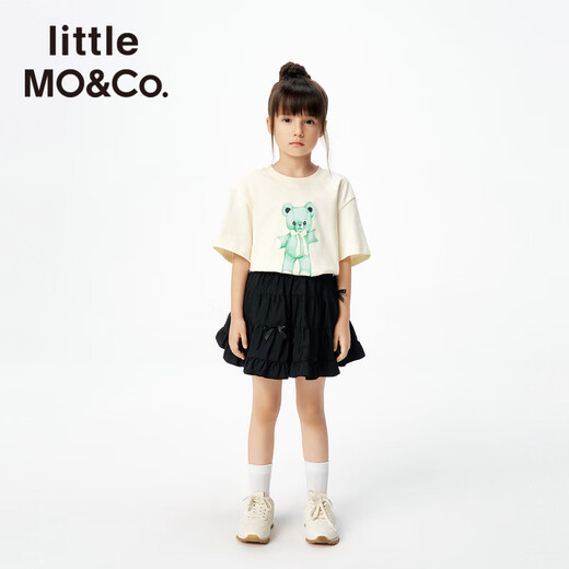 Little MO&Co.5A antibacterial children's clothing 25 spring new style boys and girls parent-child clothing pure cotton printed short-sleeved T-shirt off-white 130 130/64