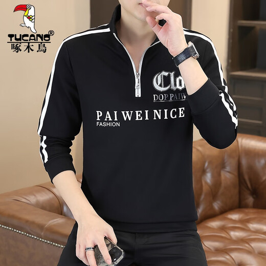 啄木鸟（TUCANO）潮流修身立领半拉脸卫衣男士秋装时尚高端潮牌刺绣长袖体恤男 AD/9898-白色 M