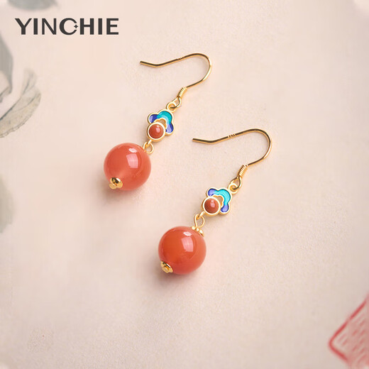 Gin Qianhui sterling silver southern red agate earrings for women, high-end earrings, earrings, earrings, birthday gifts for girlfriends and mothers, Xiangyunnan red earrings + seven warehouse delivery/next day delivery, birthday gifts for girls/exquisite gift boxes/with jewelry certificates
