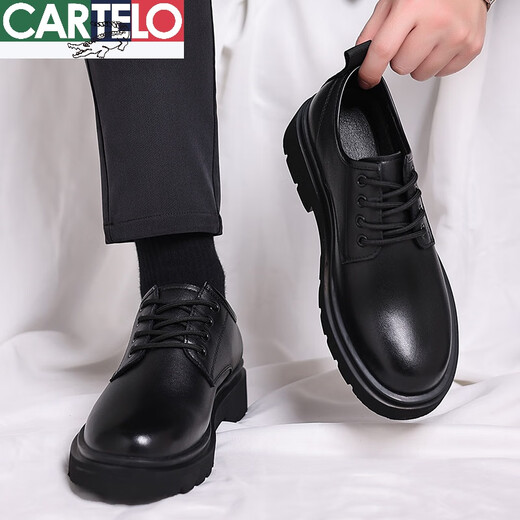 CARTELO crocodile casual leather shoes men's genuine leather 2025 new spring and autumn British style business formal wear big head suit wedding shoes men black four seasons 40