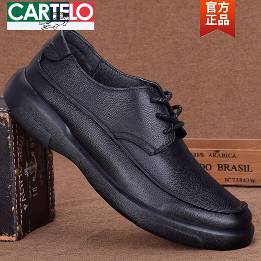 Cartelo Fashion Klassiker Zehenschicht Cowide Business Casual Herren-Lederschuhe echte Leder Dicke Sohle weiche Leder Europäische und amerikanische Herrenschuhe Schwarz 3899 40