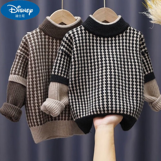 
Disney children's cardigan boy's sweater plus velvet thickened medium-sized children's pullover base knit sweater winter top keep warm brown [no plus/velvet] 150
