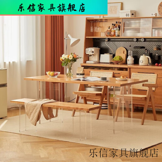 虞萌馨迪亚克力悬浮餐桌家用樱桃木日式纯实木大板桌长方形简约橡木桌子 白蜡木14083d05cm