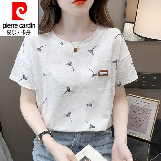 皮尔卡丹（pierre cardin）白色纯棉短袖t恤女夏季ins潮宽松百搭半袖印花上衣23年新款夏装 1416#白色+1396# 白色 2XL 建议140-155斤