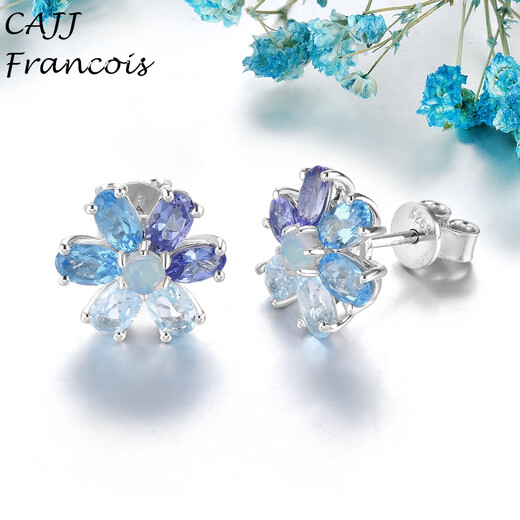 CAJJ Francois Huahua Colorful Treasure Earrings, Opal Tanzanite Topaz 925 Silver, Give as a Gift for Your Own Wear, Natural Colorful Treasure Jewelry, Huahua Earrings