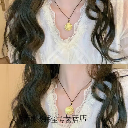 KERLA Old Phoenix Gold Store Model Plated 999L Gold Necklace Silver Women's Yellow Plated L Gold Eight Treasure Compass Pendant Retro Niche Medium Ancient Style Imperial Concubine Model-Eight Treasure Compass/Sand Gold