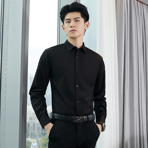 妄潮胖子大码长袖衬衫男士韩版修身免烫商务正装衬衣男纯色短袖衬 【高质量凉爽长衬】白色 XL 建议体重115-125斤