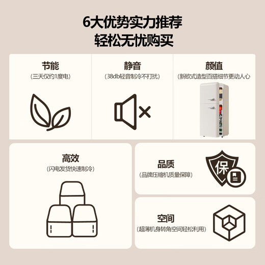 CHIGO first-level energy efficiency new European retro mini double-door refrigerator low energy consumption silent household small refrigerator living room rental dormitory moisture-proof refrigeration and freezing power saving 152 retro white double door refrigeration and freezing double door best-selling main model