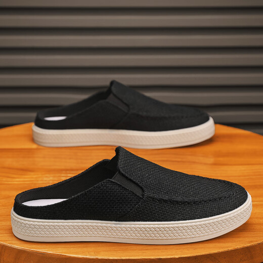 DKCCI Canvas Schuhe Männer sommer atmungsfreie lässige faule Menschen Pedal halbe Hausschuhe Männer alte Peking Tausendschicht Sohle Stoffschuhe Männer schwarz 42