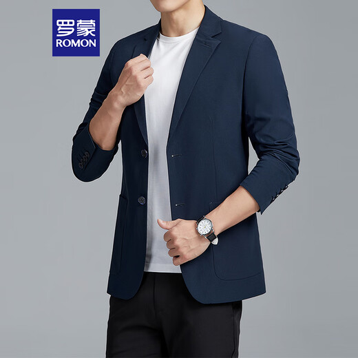 Romon (Romon) Anzug Herren vierjähriger lässiges kleines Anzugsbetriebs Single West Top Professional formelle Jacke 2322 Blau 3xl