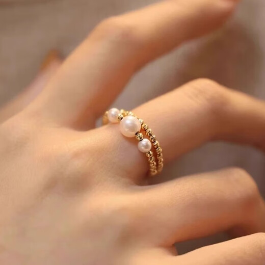 DYN French design luxury natural freshwater pearl ring for women 18k gold light luxury fashion double layer ring temperament bracelet five pearls