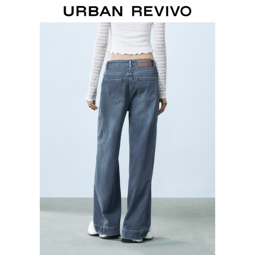 UR2025春季新款女装休闲复古水洗阔腿牛仔长裤UYY850088 蓝色 27