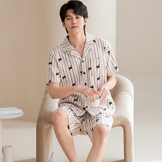 Yu Zhaolin (Yuzhaolin) Pyjamas Herren Pure Cotton Summer Shorts Shorts 2025 Neue Sommer-Herren-Kleidungsstücke große Größe für Außenabschlüsse NSALM-LMSJ9221 4XL (empfohlen 190-210jin [Jin gleich 0,5 kg]))