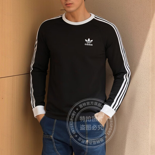Adidas clover Männer- und Frauenkleidung 2025 Sommer neues Paar Slim Long Sleeve T-Shirt Cotton Atmungsfreie lässige Sportbekleidung Schwarz/IA4877 2XL