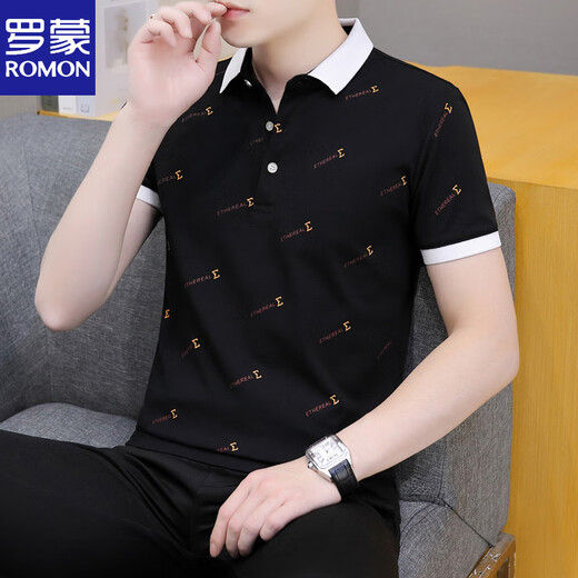 Romon 2025 Nouveau revers d'été T-shirt à manches courtes de la mode Collière à manches courtes Collier Men Col à moitié à manches glaciaire White Qy679 M