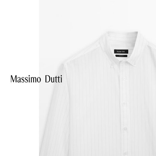 Massimo Dutti Rabatt Upgrade 2025 Männer lässig Smart Pendelstil Solid Color Standard Version Pinstripe Shirt 00176716 White M.
