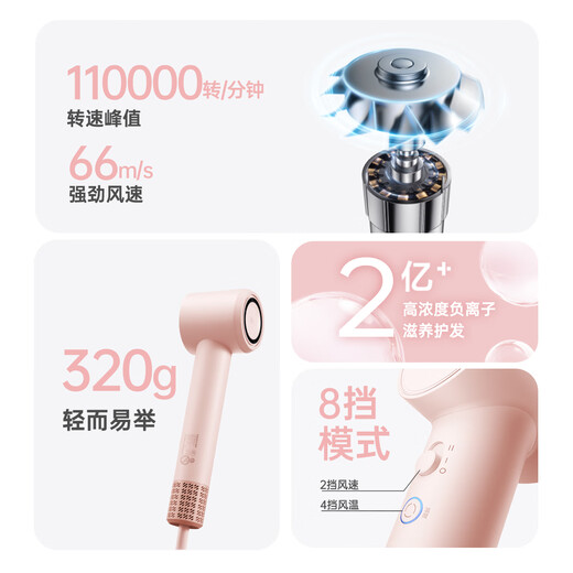 POREE high-speed hair dryer for household use with 200 million+ negative ions for hair care, strong wind, quick drying and noise reduction, portable high-power hair dryer as a holiday birthday gift for your girlfriend, NTC intelligent constant temperature system, True Love Powder PH1651