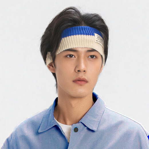 Jun Kuss japanische gestrickte farbblockierende Haarband-Männer Sport großer Kopfumfang Weitkante große Mark zweifarbig Stirnband Waschstirnband Stirnband Black Grey
