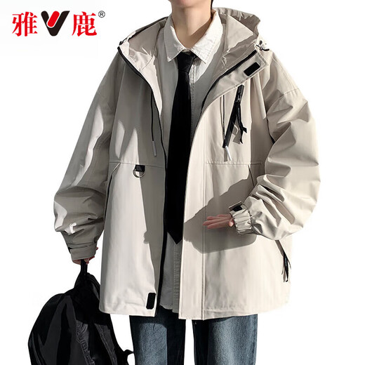 Yalu Jacket Outdoor Men's Jacket Hooded Waterproof Windproof Loose Jacket Men's Youth Mountaineering Jacket All-Match Top Khaki M (Recommended 115-130 Jin Jin equals 0.5 kg)