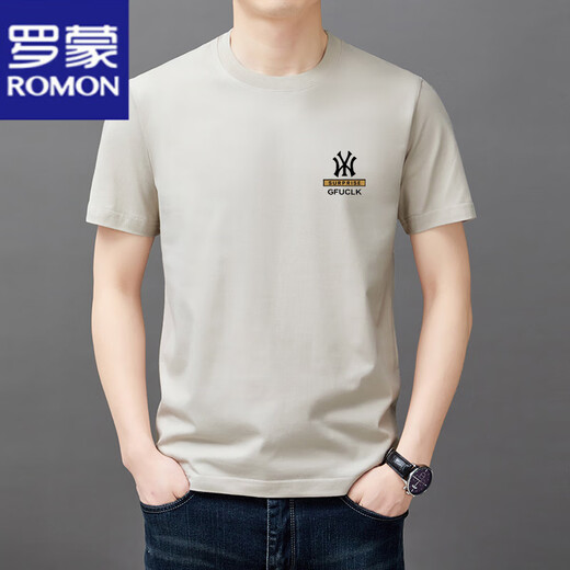 Kurzärmlige T-Shirt von Romon Herren Hälfte der runden Hals halbärmelte Top 2025 Sommer dünn lässiger und modisches cooles T-Shirt-Männer-Kurzärmely YW9929 Gray M 165 suggeriert 90-120jin [Jin gleich 0,5 kg]