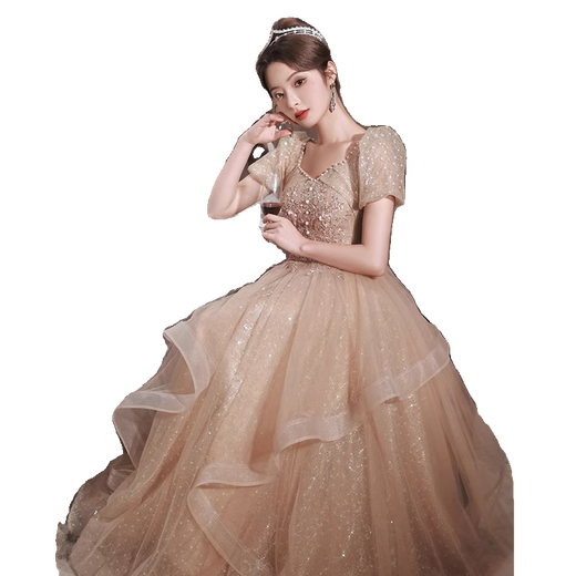 Platinio's birthday adult dress for women is dignified and can be worn at ordinary times. Evening dress for women 2025 new high-end birthday party art test pink mid-length YH050 XXXL one size fits all