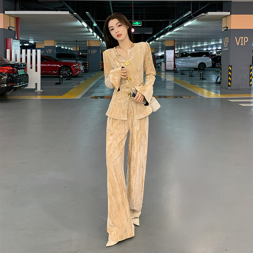 Pier Cardin Pequeño traje informal de fragancia para mujeres en la primavera y otoño de la moda europea pantalones de pierna ancha de dos piezas