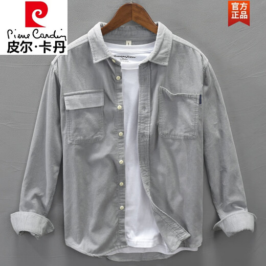 皮尔卡丹（pierre cardin）2025年春秋季男士工装衬衣夹克潮流休闲宽松外套灯芯绒衬衫上衣男 DN9717橘红色 XL