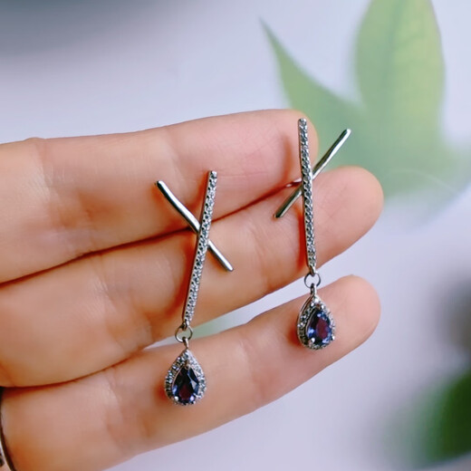 Shilian pattern sample simple geometric design s925 international standard silver inlaid natural tanzanite stud earrings