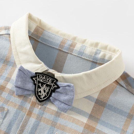 DAVE&BELLA children's new shirt, college style boy's shirt, children's clothes, baby boy's spring cotton plaid top, blue plaid, in stock, 130 cm (recommended height 120-130cm)