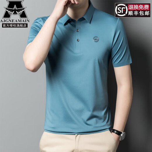 AJGNEAMAIN意大利轻奢高档男装夏季短袖POLO衫无痕商务休闲半袖纯色男士上衣 9859浅绿【无痕免烫抗皱】 XL 180/52【建议130-150斤】